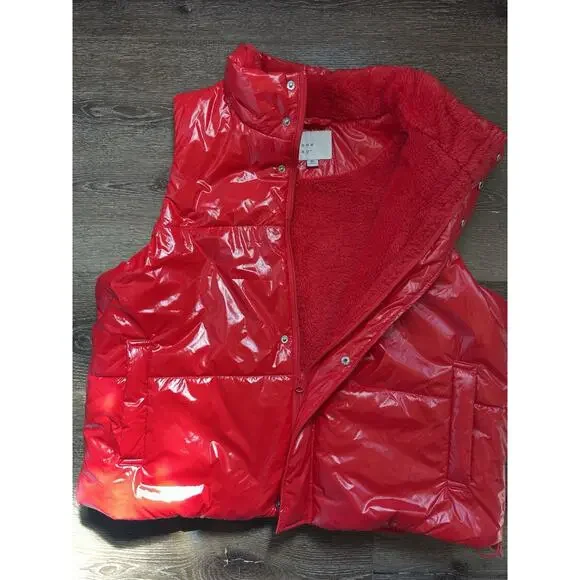 A New Day XL Red Glossy Sherpa Lined Women’s Zip Snap Front - Picture 3 of 7